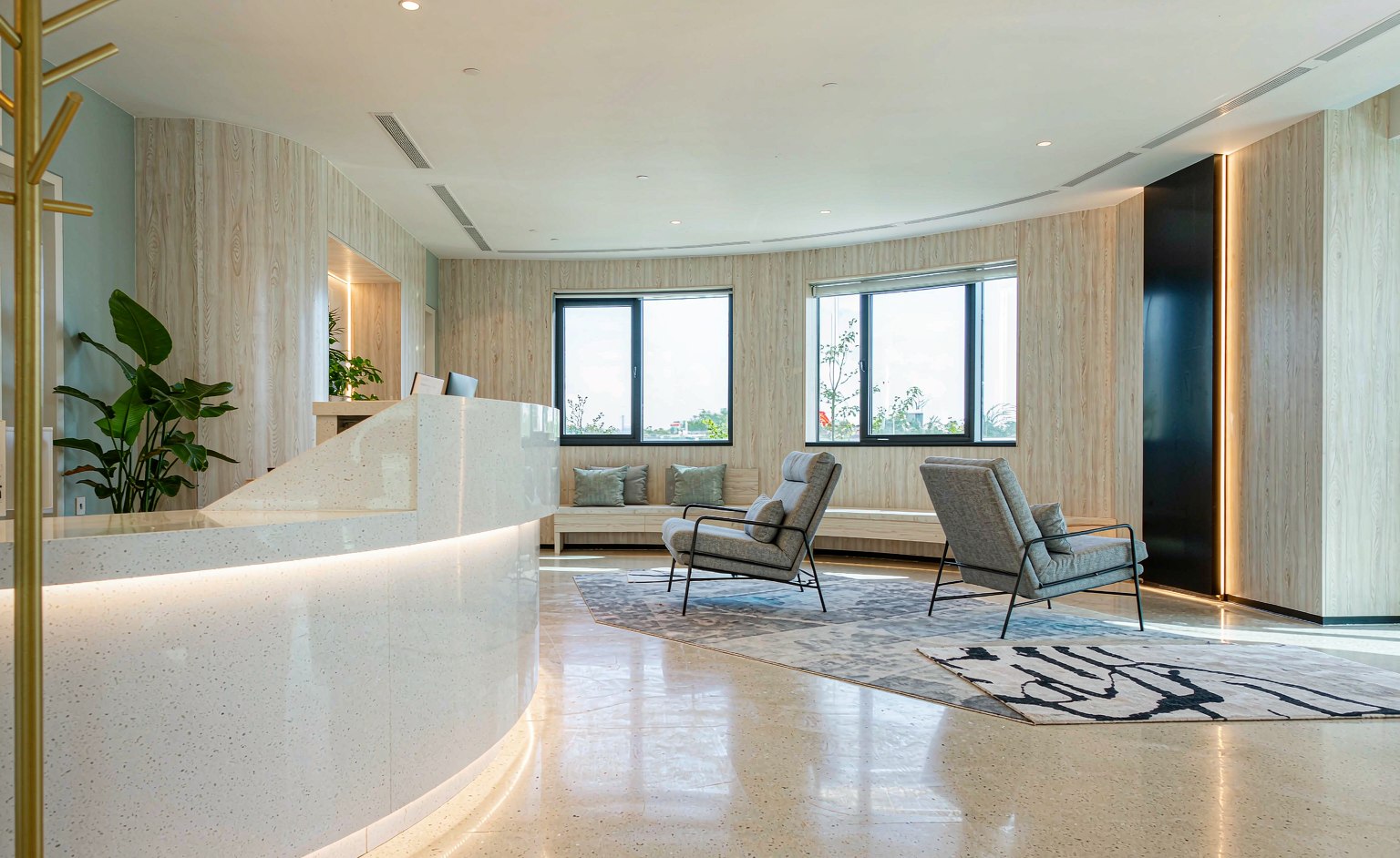 A bright screening centre reception area